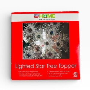 Vintage Rite Aid Silver Tinsel Mini Star Christmas Tree Topper 11 Light 6”